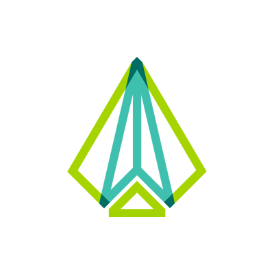 Bright green and teal line drawing of crystal award shape