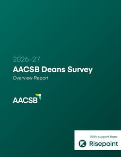 Dark green report cover reading 2026-27 AACSB Deans Survey Overview Report, with support from Risepoint
